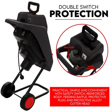 2500W Electric Garden Mulcher Shredder Portable Wood Chipper on Wheels w/ bag.