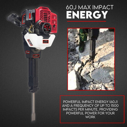 2 Stroke Petrol Demolition Jackhammer Concrete Tile Breaker 52cc Jack Hammer.
