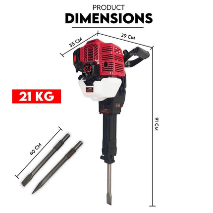 2 Stroke Petrol Demolition Jackhammer Concrete Tile Breaker 52cc Jack Hammer.