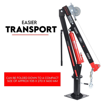 Hydraulic Crane 900kg Pickup Swivel Ute Truck Trailer Lift Hoist Winch Haul.