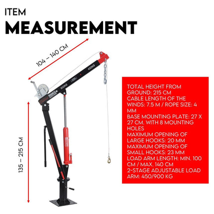 Hydraulic Crane 900kg Pickup Swivel Ute Truck Trailer Lift Hoist Winch Haul.