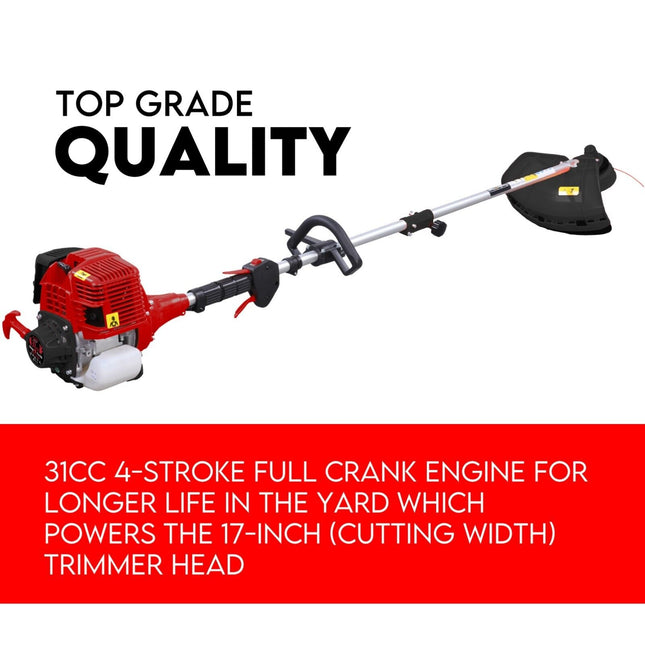 4 STROKE Whipper Snipper Straight Shaft Line Trimmer 31CC Pole Brush Cutter.