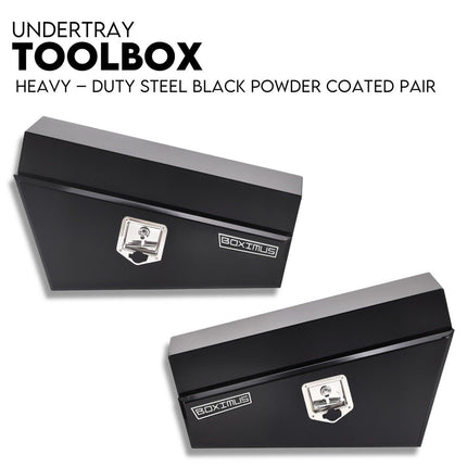 Under Tray Tool Box Underbody Pair Set 750mm Black Steel.