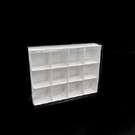 100 Pack of White Card Chocolate Sweet Soap Product Retail Gift Box - 12 bay 4x4x3cm Compartments  - Clear Slide On Lid - 16x12x3cm.