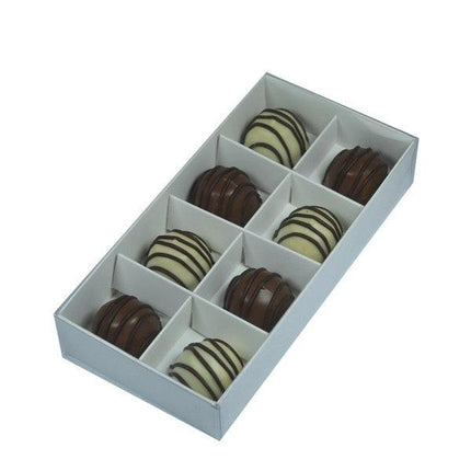 100 Pack of White Card Chocolate Sweet Soap Product Retail Gift Box - 8 bay 3cm Compartments - Clear Slide On Lid - 16x8x3cm.