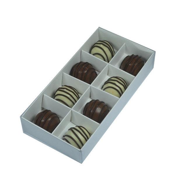 100 Pack of White Card Chocolate Sweet Soap Product Retail Gift Box - 8 bay 3cm Compartments - Clear Slide On Lid - 16x8x3cm.