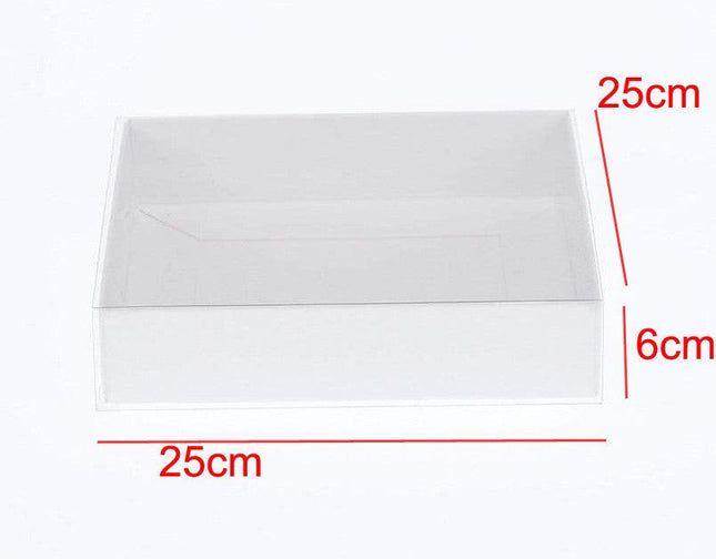 100 Pack of White Card Box - Clear Slide On Lid - 25 x 25 x 6cm - Large Beauty Product Gift Giving Hamper Tray Merch Fashion Cake Sweets Xmas.