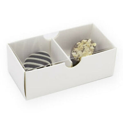 10 Pack of White Card Chocolate Sweet Soap Product Retail Gift Box - 2 Bay Compartments - Clear Slide On Lid - 8x4x3cm.
