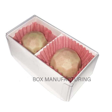 10 Pack of White Card Chocolate Sweet Soap Product Retail Gift Box - 2 Bay Compartments - Clear Slide On Lid - 8x4x3cm.