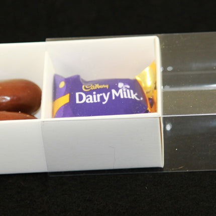 10 Pack of White Card Chocolate Sweet Soap Product Retail Gift Box - 2 Bay Compartments - Clear Slide On Lid - 8x4x3cm.