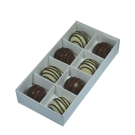 10 Pack of White Card Chocolate Sweet Soap Product Retail Gift Box - 8 bay 3cm Compartments - Clear Slide On Lid - 16x8x3cm.