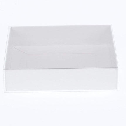 10 Pack of 15cm Square Invitation Coaster Favor Function product Presentation Cookie Biscuit Patisserie Gift Box - 4cm deep - White Card with Clear Slide On PVC Lid.