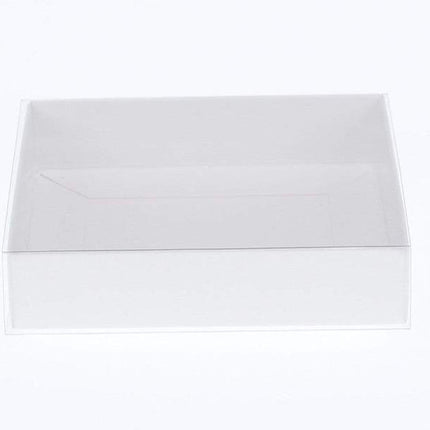 10 Pack of White Card Box - Clear Slide On Lid - 17 x 25 x 5cm -  Large Beauty Product Gift Giving Hamper Tray Merch Fashion Cake Sweets Xmas.