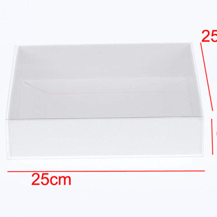 10 Pack of White Card Box - Clear Slide On Lid - 25 x 25 x 6cm - Large Beauty Product Gift Giving Hamper Tray Merch Fashion Cake Sweets Xmas.