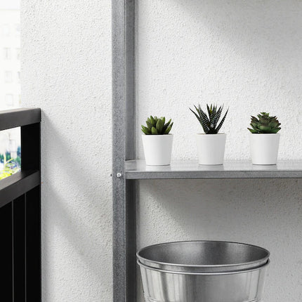 3 Pack of Artificial Succulent Potted Plants in White Plastic 6cm Pot Interior Decoration.