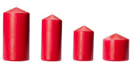 4 Pack Red Wax Pillar Advent Candles Xmas Wedding Party Table Room Centrepiece Decor Graduated sized 6 to 15cm High.