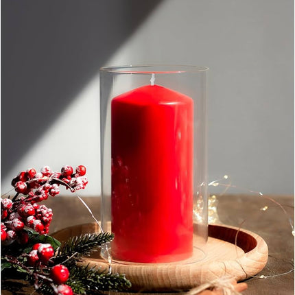 4 Pack Red Wax Pillar Advent Candles Xmas Wedding Party Table Room Centrepiece Decor Graduated sized 6 to 15cm High.