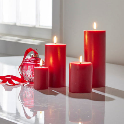 4 Pack Red Wax Pillar Advent Candles Xmas Wedding Party Table Room Centrepiece Decor Graduated sized 6 to 15cm High.