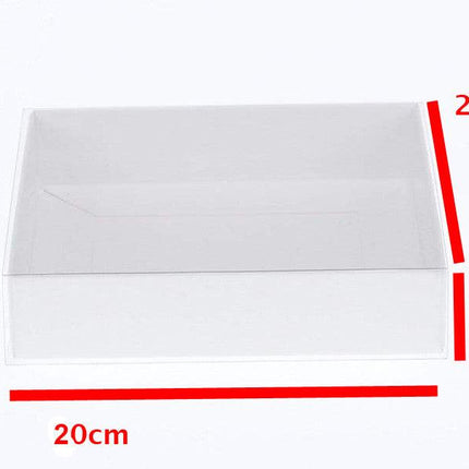 50 Pack of White Card Square Box - Clear Slide On Lid - 20 x 20 x 8cm -  Large Beauty Product Gift Giving Hamper Tray Merch Fashion Cake Sweets Xmas.