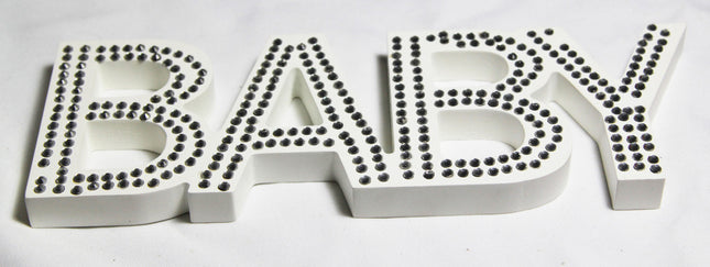 White Baby Nursery 30cm Sign Plaque Plate with Diamantes Newborn Gift Homeware Bedroom Decoration Wall Art.