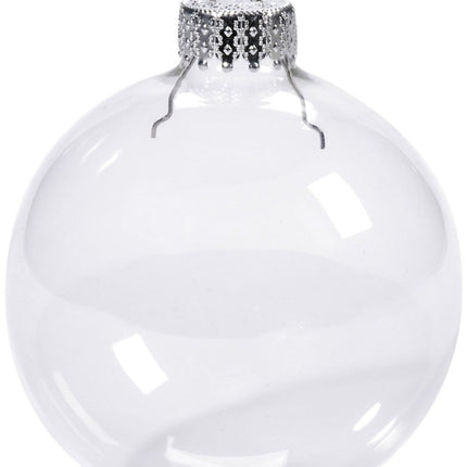 50 Wholesale Pack Glass Bauble 8cm Diameter Round Clear with Silver Cap - table or tree centrepice personal memory theme craft gift.