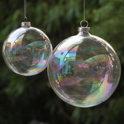 50 Wholesale Pack Glass Bauble 8cm Diameter Round Clear with Silver Cap - table or tree centrepice personal memory theme craft gift.