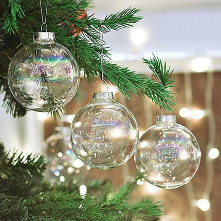 50 Wholesale Pack Glass Bauble 8cm Diameter Round Clear with Silver Cap - table or tree centrepice personal memory theme craft gift.