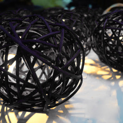 1 Set of Black 5cm Rattan Cane 20 Ball Battery Powered 3m String Lights Christmas Gift Home Wedding Party Bedroom Decoration Table Centrepiece.