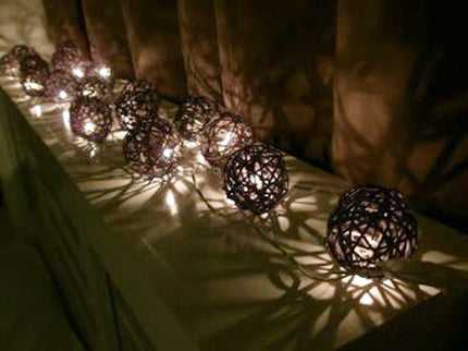 1 Set of Black 5cm Rattan Cane 20 Ball Battery Powered 3m String Lights Christmas Gift Home Wedding Party Bedroom Decoration Table Centrepiece.