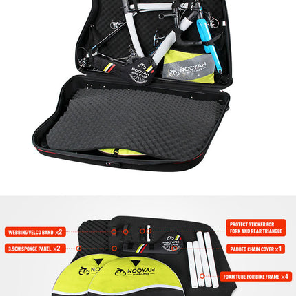 NOOYAH Bike Hard Shell Travel Case EVA Mountain MTB ebike Road Bike 700c Gravel Bike Tourer- BK002 in Black.