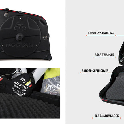 NOOYAH Bike Hard Shell Travel Case EVA Mountain MTB ebike Road Bike 700c Gravel Bike Tourer- BK002 in Black.