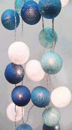 1 Set of 20 LED Blue 5cm Cotton Ball Battery Powered String Lights Christmas Gift Home Wedding Party Boys Bedroom Decoration Indoor Table Centrepiece.