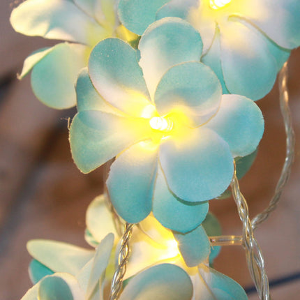 1 Set of 20 LED Tropical Blue Frangipani Flower Battery 3m String Lights Christmas Gift Home Wedding Beach Party Decoration Outdoor Table Centrepiece.