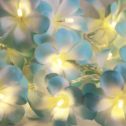 1 Set of 20 LED Tropical Blue Frangipani Flower Battery 3m String Lights Christmas Gift Home Wedding Beach Party Decoration Outdoor Table Centrepiece.