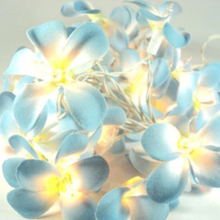 1 Set of 20 LED Tropical Blue Frangipani Flower Battery 3m String Lights Christmas Gift Home Wedding Beach Party Decoration Outdoor Table Centrepiece.