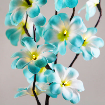 1 Set of 50cm H 20 LED Blue Frangipani Tree Branch Stem Fairy Light Wedding Event Party Function Table Vase Centrepiece Tropical Decoration.
