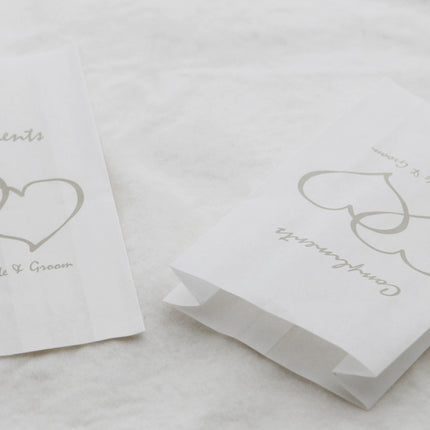 100 Pack Wedding Cake Bags Greaseproof Wax Paper Slice Take Home Favour Silver Heart n Message.