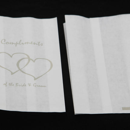 100 Pack Wedding Cake Bags Greaseproof Wax Paper Slice Take Home Favour Silver Heart n Message.