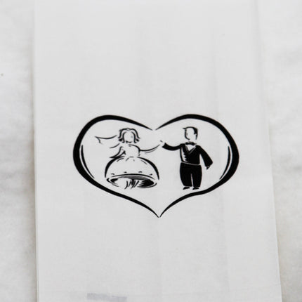 50 Pack Wedding Cake Bags Greaseproof Wax Paper Slice Take Home Favour Bride Groom in Heart.