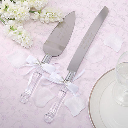 Cutting Cake Knife and Silver Blade Cake Server Set Wedding Anniversary Engagement Birthday Party Gift Boxed.