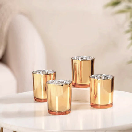 20 Pack Gold Votive Tealight Candle Holders Valentines Day Mercury  Wedding Decor Glass Candlestick Party Decorations Bridal Baby Shower Event.