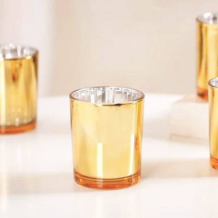 20 Pack Gold Votive Tealight Candle Holders Valentines Day Mercury  Wedding Decor Glass Candlestick Party Decorations Bridal Baby Shower Event.