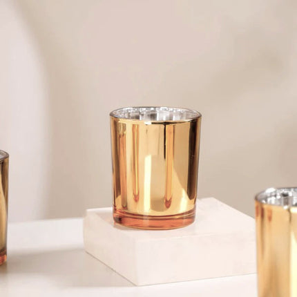 20 Pack Gold Votive Tealight Candle Holders Valentines Day Mercury  Wedding Decor Glass Candlestick Party Decorations Bridal Baby Shower Event.