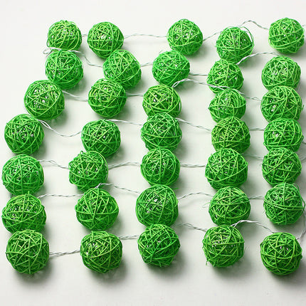 1 Set of Green 5cm Rattan Cane 20 Ball Battery Powered 3m String Lights Christmas Gift Home Wedding Party Bedroom Decoration Table Centrepiece.