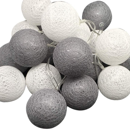 1 Set of 20 LED Grey White 5cm Cotton Ball Battery Powered String Lights Gift Home Wedding Party Bedroom Decoration Outdoor Indoor Table Centrepiece.