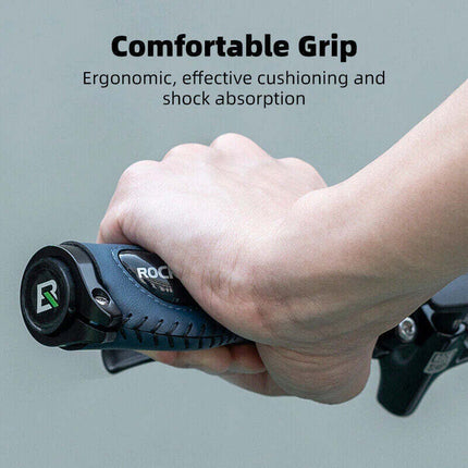 Deluxe Hand Grips Shock Absorbing Rockbros MTB Mountain Bike Tourer Double Lock BLUE Handlebar Grips Anti-skid 2.22cm.