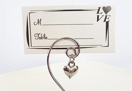 10 Pack of Silver Wedding Kissing Bell Name Card Stand Holder with Heart in Ring Bomboniere Favour Gift.