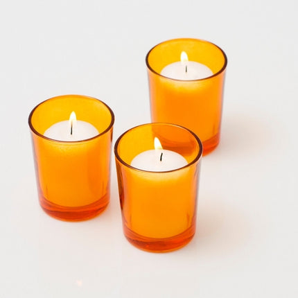 40 Pack Orange Glass Votive Tealight Candle Holders House Party Centerpiece Xmas Wedding Decor Glass Candlestick Party Decorations Bridal Baby Shower Event.