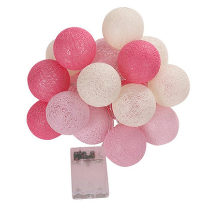 1 Set of 20 LED Pink 5cm Cotton Ball Battery Powered String Lights Christmas Gift Home Wedding Party Girl Bedroom Decoration Outdoor Indoor Table.