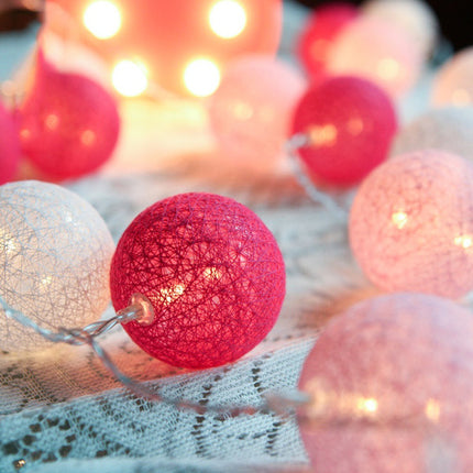 1 Set of 20 LED Pink 5cm Cotton Ball Battery Powered String Lights Christmas Gift Home Wedding Party Girl Bedroom Decoration Outdoor Indoor Table.